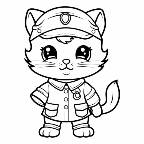 Black and White Cartoon Illustration of Cute Cat Animal Characte