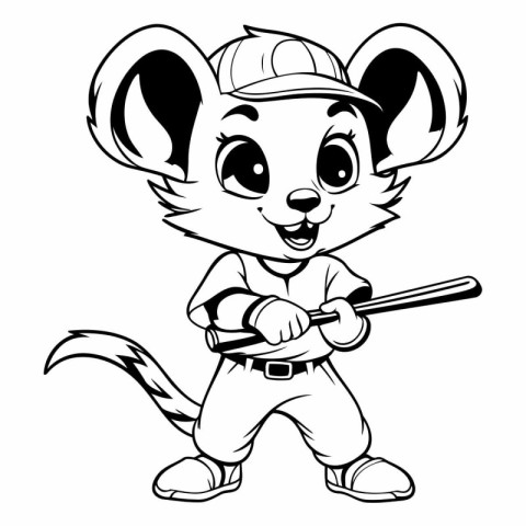 Black and White Cartoon Illustration of Cute Little Mouse Animal