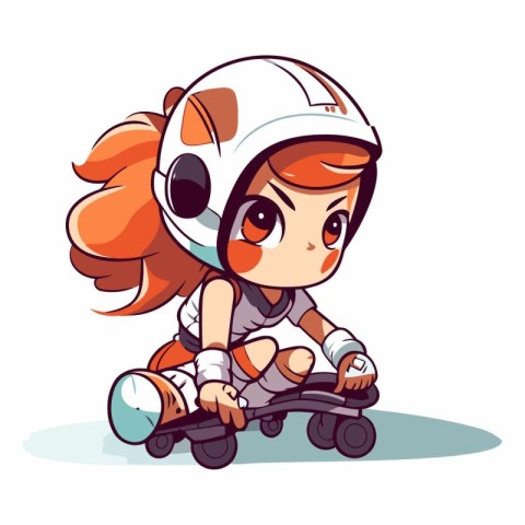 Cute little girl riding a scooter. Cartoon vector illustration.