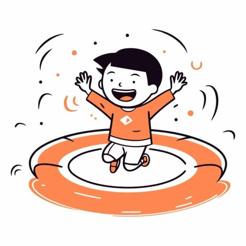 Happy boy jumping on an inflatable ring. Vector cartoon illustra