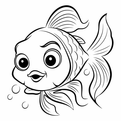 Black and White Cartoon Illustration of Cute Fish for Coloring B