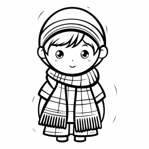 Coloring book for children: little boy in winter clothes.