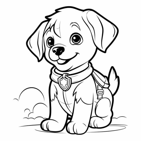 Black and White Cartoon Illustration of Cute Puppy Dog Animal Ch