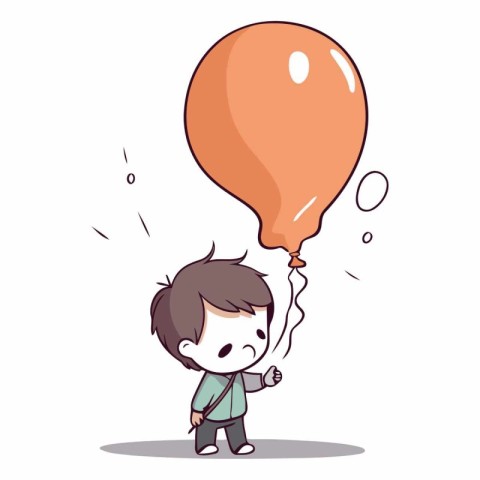 Boy with balloon on white background in cartoon style.