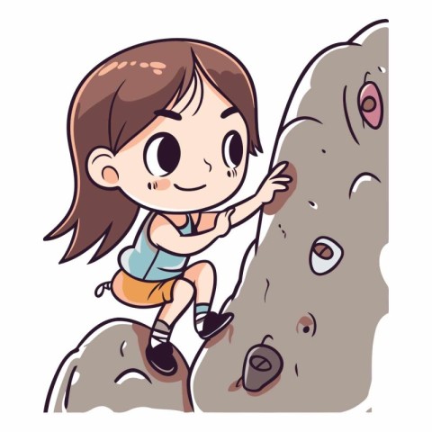 Illustration of a Cute Little Girl Climbing a Rock.