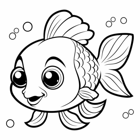 Black and White Cartoon Illustration of Cute Fish Animal Charact