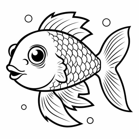 Black and White Cartoon Illustration of Cute Fish for Coloring B