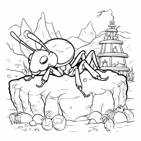 Black and White Cartoon Illustration of Ant for Coloring Book or