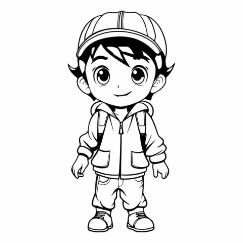 cute little boy in a helmet. coloring book