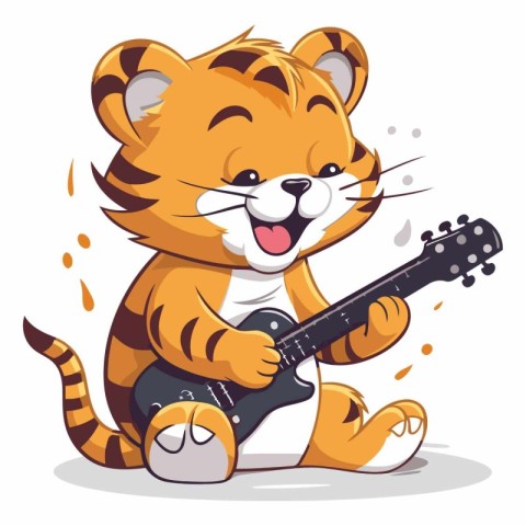 Cute little tiger playing guitar of a tiger.