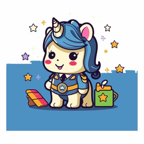 Cute cartoon unicorn with gifts of a cute unicorn.