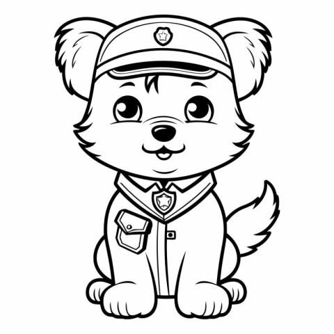 Black and White Cartoon Illustration of Cute Puppy Police Dog Ma