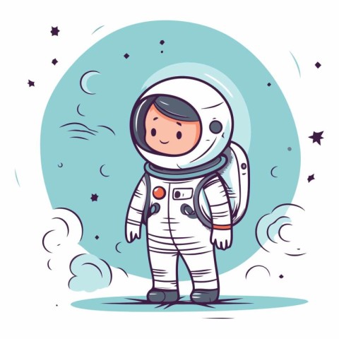 Astronaut in outer space. Cute cartoon vector illustration.