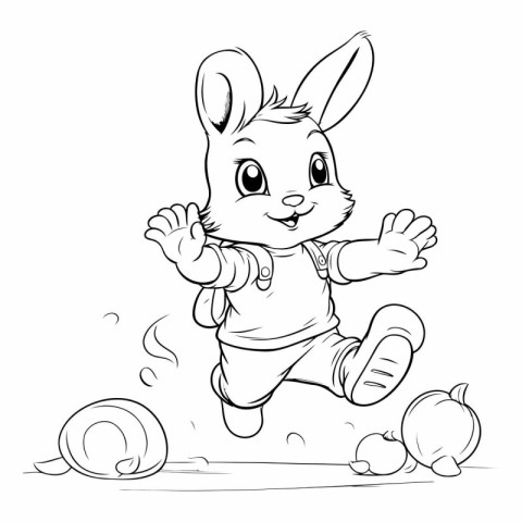 Easter Bunny Running With Egg. Coloring Book