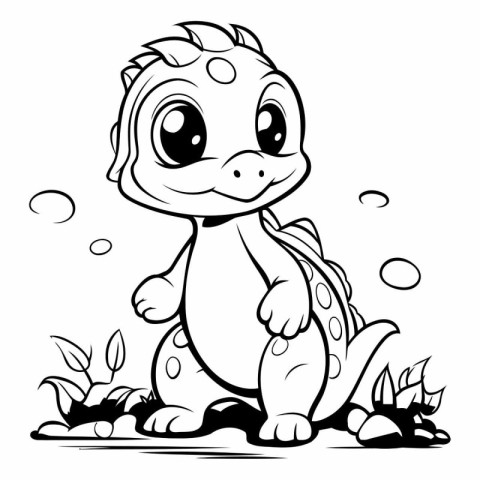 Cute Cartoon Turtle - Black and White Cartoon Illustration. Vect