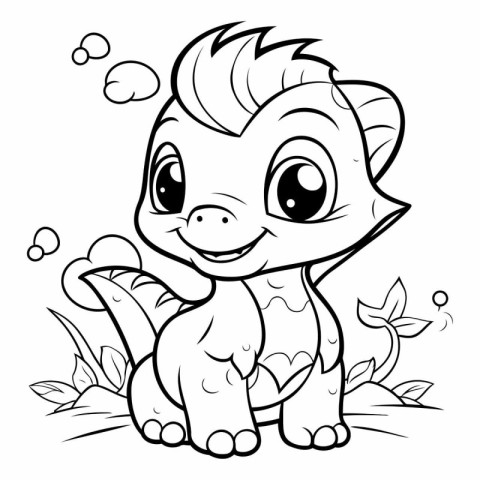 Black and White Cartoon Illustration of Cute Dinosaur Animal for