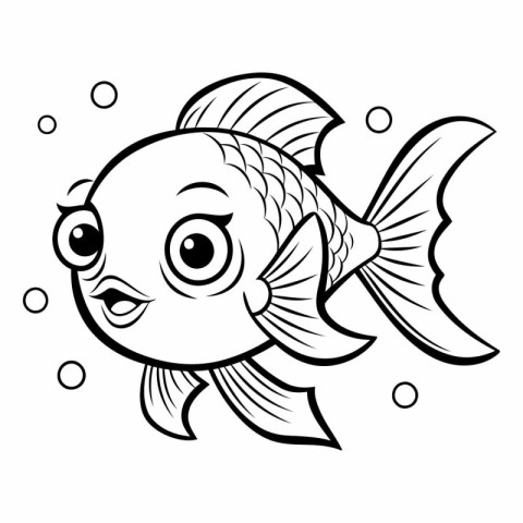 Black and White Cartoon Illustration of Cute Fish Animal Charact