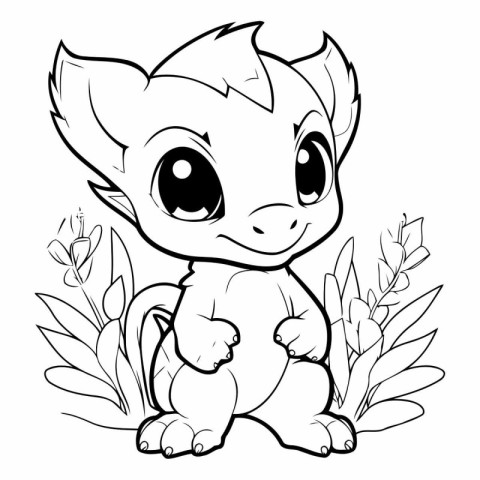 Cute little fox with flowers. Coloring book for children.