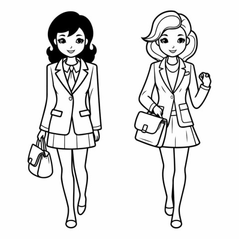 Beautiful business woman cartoon in black and white vector illus