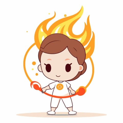 Cute Little Boy with Fire Vector Illustration on White Backgroun