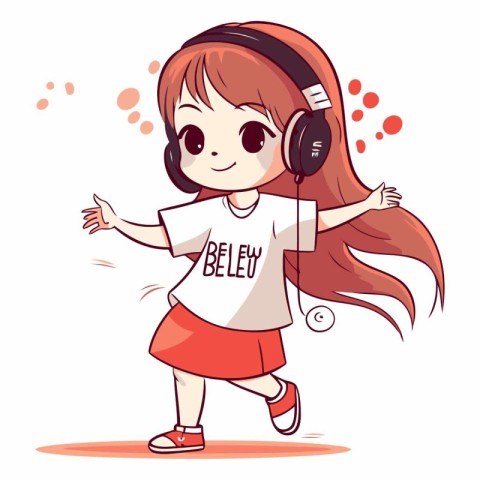 Cute little girl listening to music with headphones.