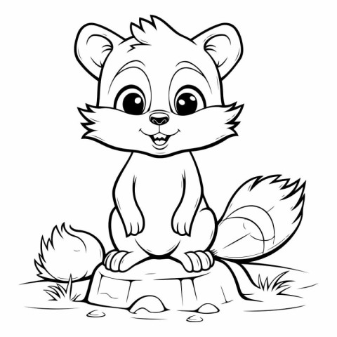 Vector illustration of Cartoon chipmunk sitting on a rock. Color