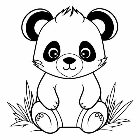 Cute panda sitting on the grass. Cartoon vector illustration.