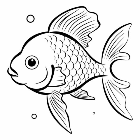 Black and White Cartoon Illustration of a Cute Fish for Coloring