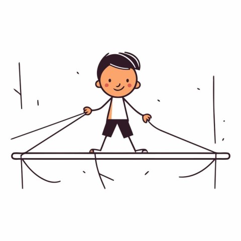 Vector illustration of happy boy jumping on a trampoline. Isolat