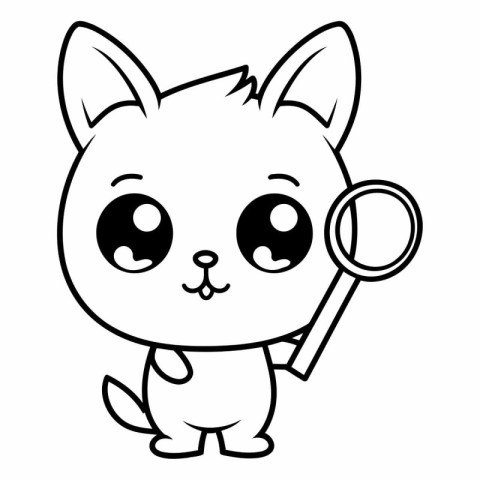 cute cat animal with magnifying glass kawaii character vector il