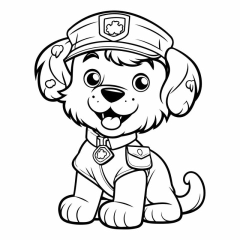 Black and White Cartoon Illustration of Cute Puppy Police Dog An