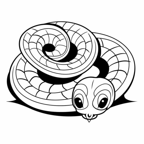 Cute cartoon snake. Black and white vector illustration for colo