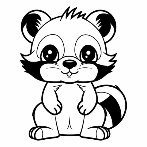 Cute Skunk - Black and White Cartoon Illustration. Vector