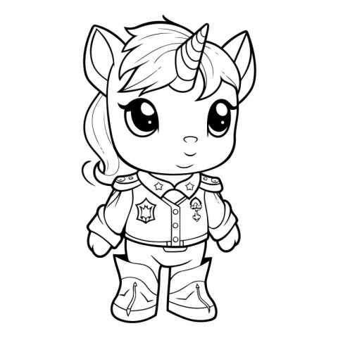 Black and White Cartoon Illustration of Cute Unicorn Fantasy Cha