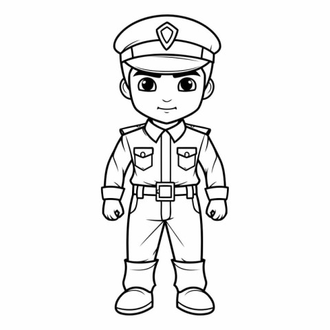 Coloring book for children: boy in police uniform (policeman)