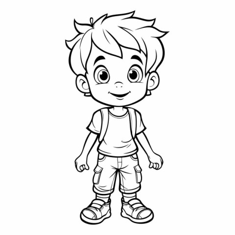 Cute little boy with a backpack for coloring book