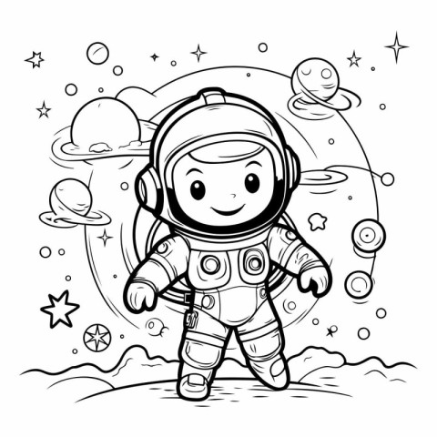 Coloring book for children: astronaut in outer space.