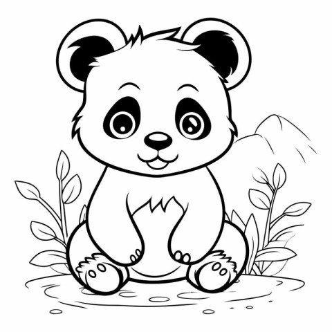 Black and White Cartoon Illustration of Cute Panda Animal Charac