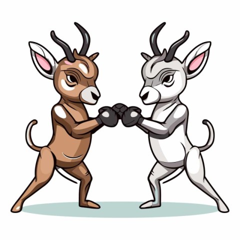 Cartoon vector illustration of a pair of antelope fighting with