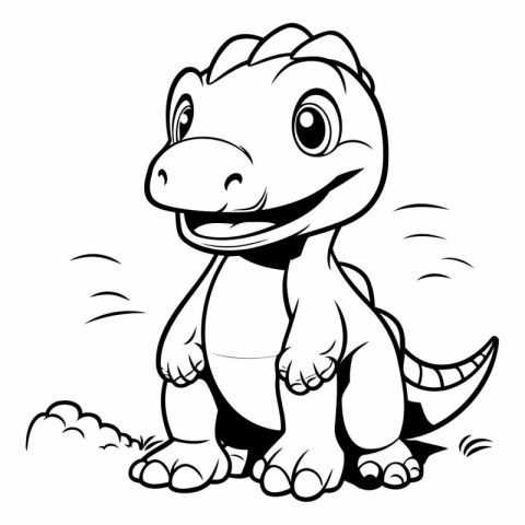 Cute Dinosaur - Black and White Cartoon Illustration for Colorin