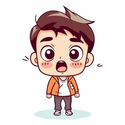 Surprised Little Boy Vector. Cute Cartoon Style Illustration