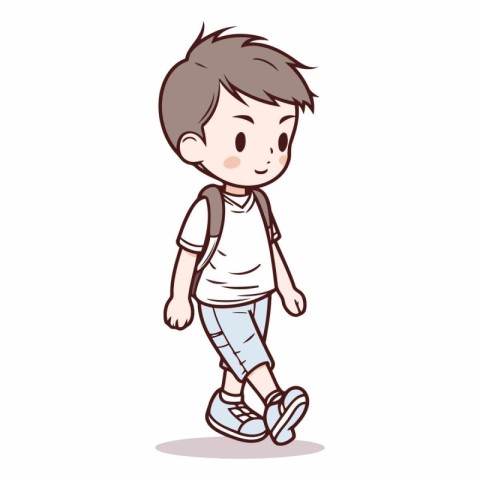 Boy walking and smiling vector illustration. Cute boy cartoon ch