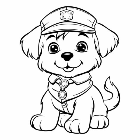 Black and White Cartoon Illustration of Cute Puppy Police Dog Co