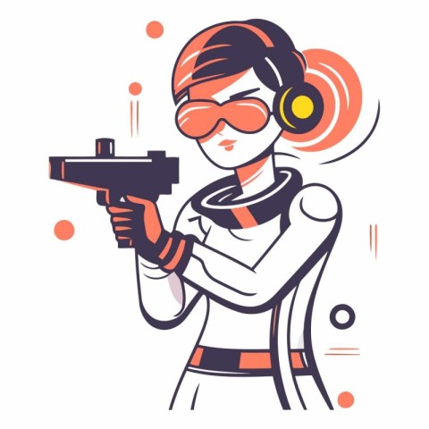 Vector illustration of a girl in virtual reality glasses holding