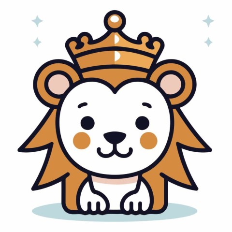 Cute lion with crown and crown in cartoon style.