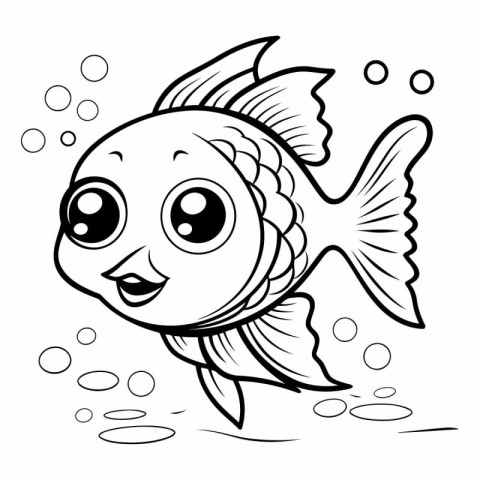 Black and White Cartoon Illustration of Cute Fish Animal Charact