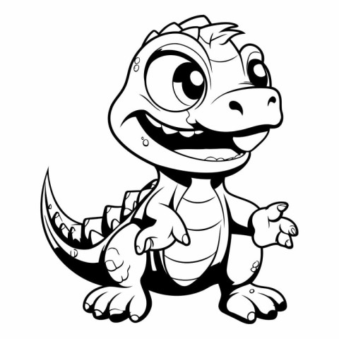 Cute Cartoon Dinosaur - Black and White Vector Illustration. Iso