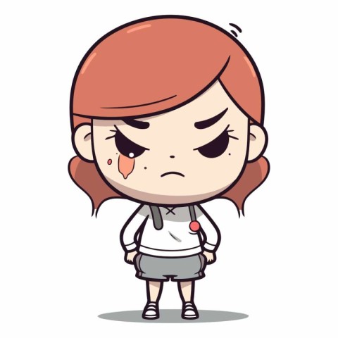 Angry little student girl cartoon vector illustration. Cute litt