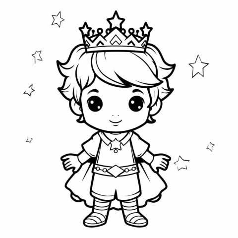Black and White Cartoon Illustration of Cute Fairy King Fantasy