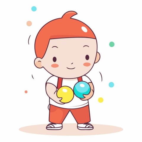 Cute Little Boy Holding Colorful Balls.